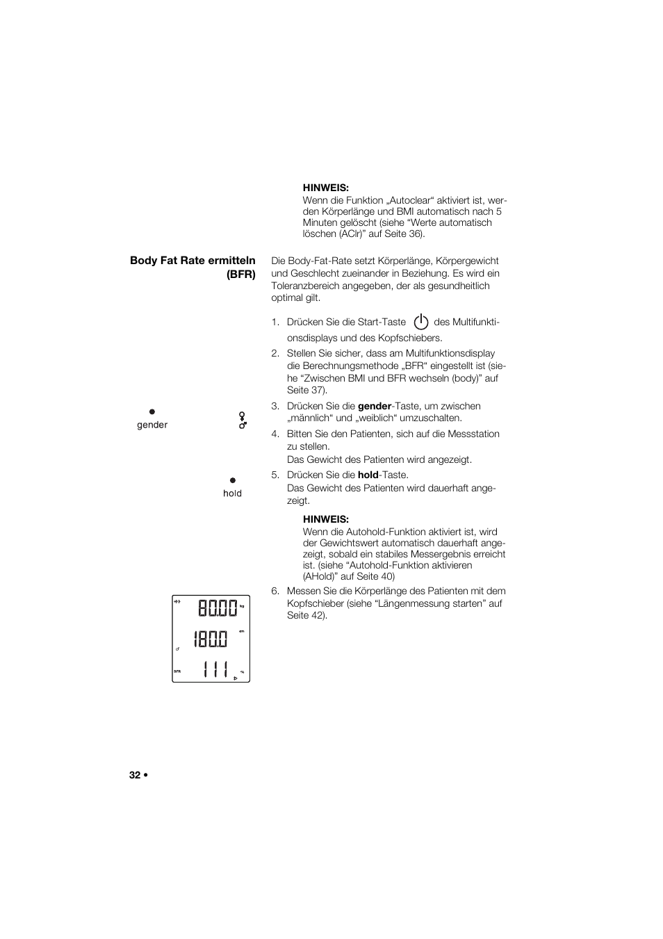 Body fat rate ermitteln (bfr) | Seca 285 User Manual | Page 32 / 451