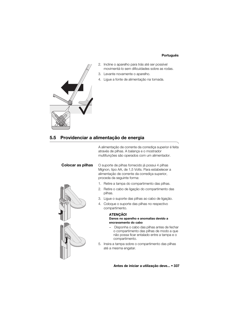 5 providenciar a alimentação de energia, Colocar as pilhas | Seca 285 User Manual | Page 337 / 451
