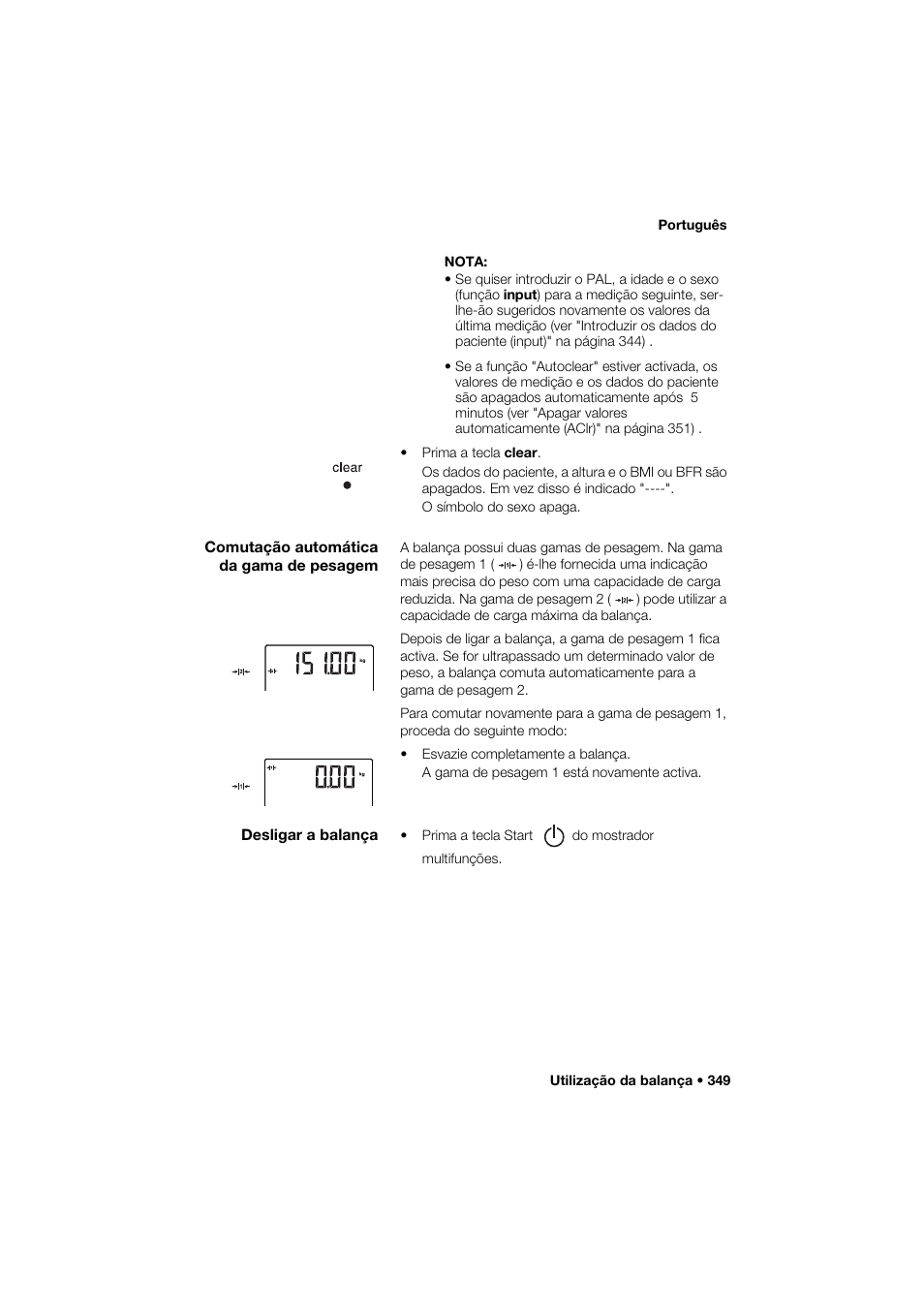 Comutação automática da gama de pesagem, Desligar a balança | Seca 285 User Manual | Page 349 / 451