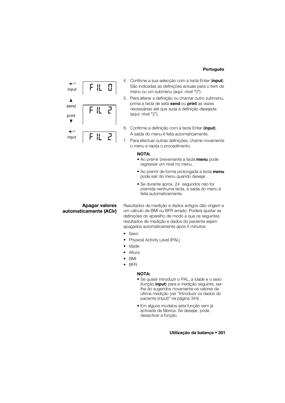 Apagar valores automaticamente (aclr) | Seca 285 User Manual | Page 351 / 451