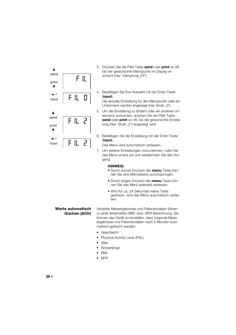 Werte automatisch löschen (aclr) | Seca 285 User Manual | Page 36 / 451