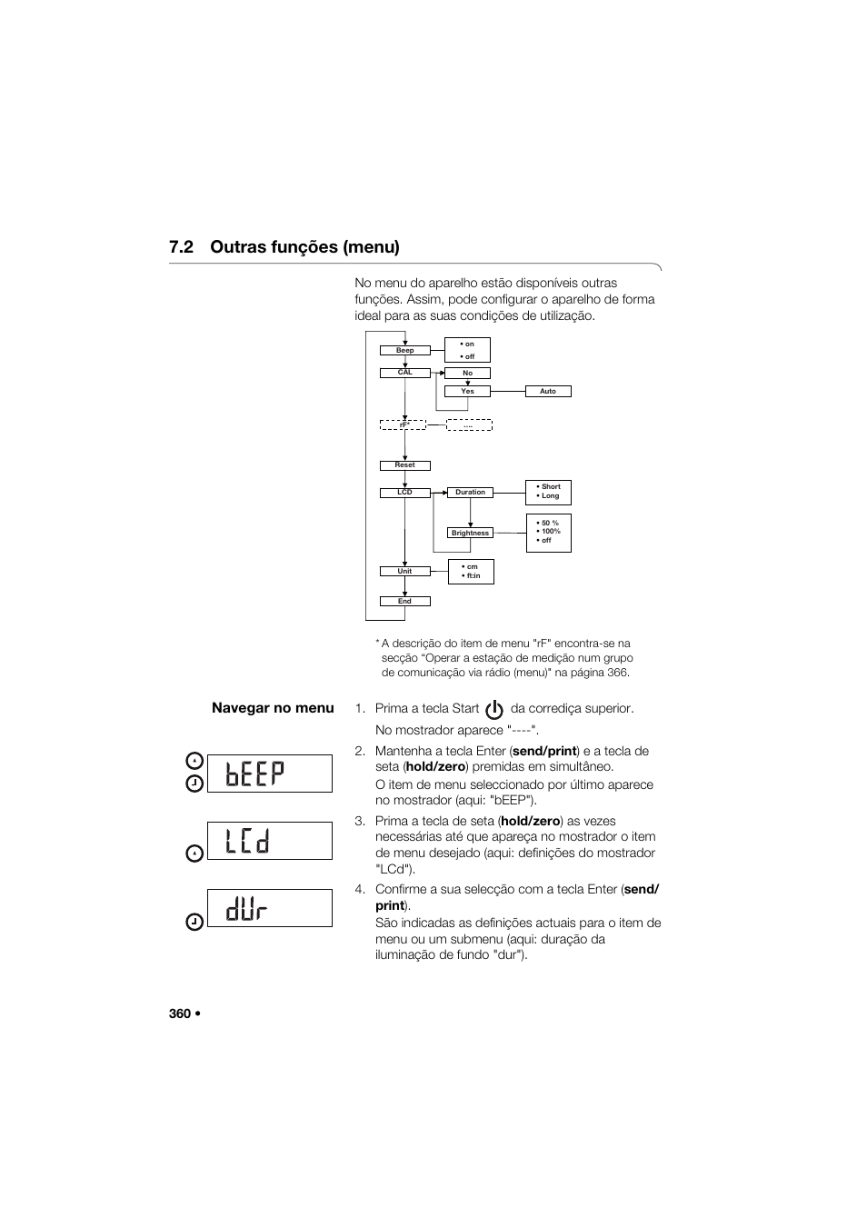 2 outras funções (menu), Navegar no menu | Seca 285 User Manual | Page 360 / 451