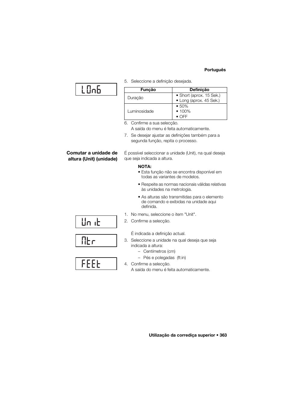 Comutar a unidade de altura (unit) (unidade) | Seca 285 User Manual | Page 363 / 451