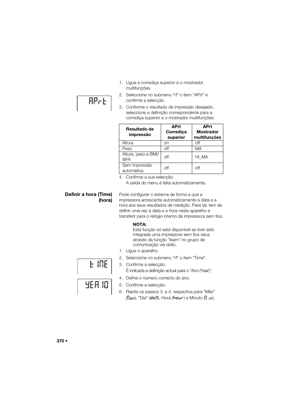 Definir a hora (time) (hora) | Seca 285 User Manual | Page 370 / 451