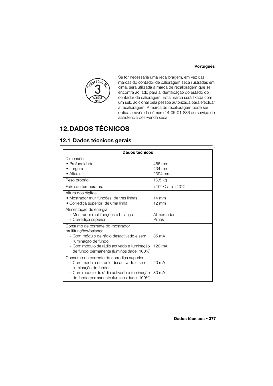 Dados técnicos, 1 dados técnicos gerais | Seca 285 User Manual | Page 377 / 451