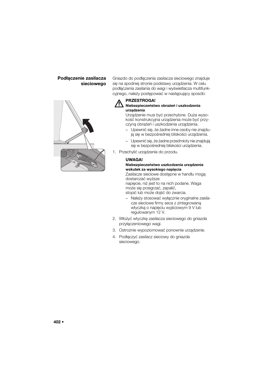 Podłączenie zasilacza sieciowego | Seca 285 User Manual | Page 402 / 451