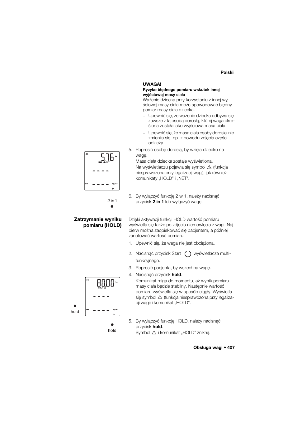 Zatrzymanie wyniku pomiaru (hold) | Seca 285 User Manual | Page 407 / 451