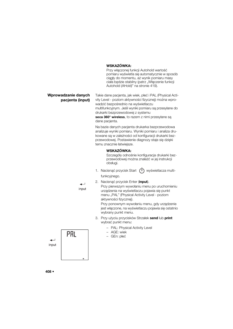 Wprowadzanie danych pacjenta (input) | Seca 285 User Manual | Page 408 / 451