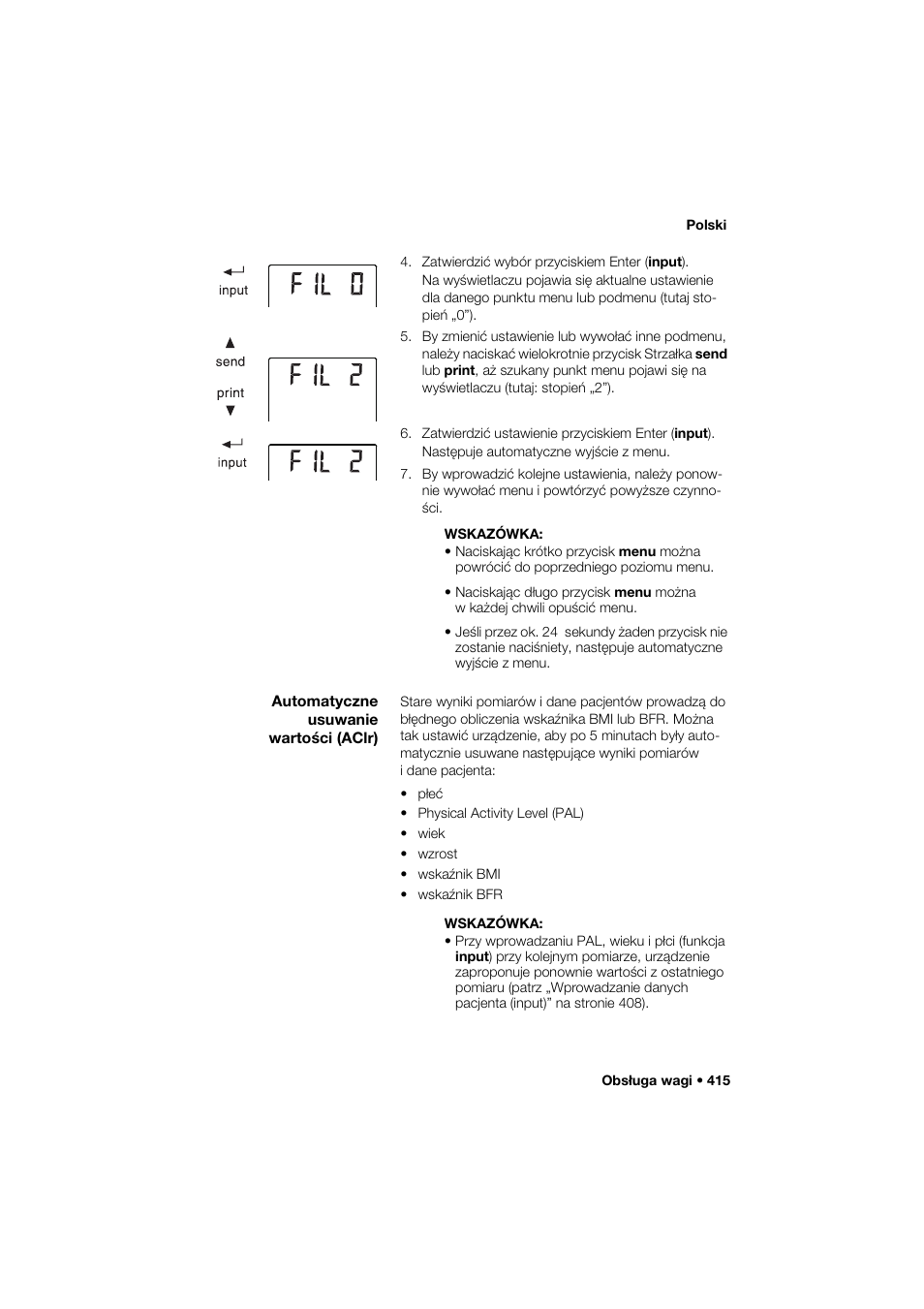 Automatyczne usuwanie wartości (aclr) | Seca 285 User Manual | Page 415 / 451