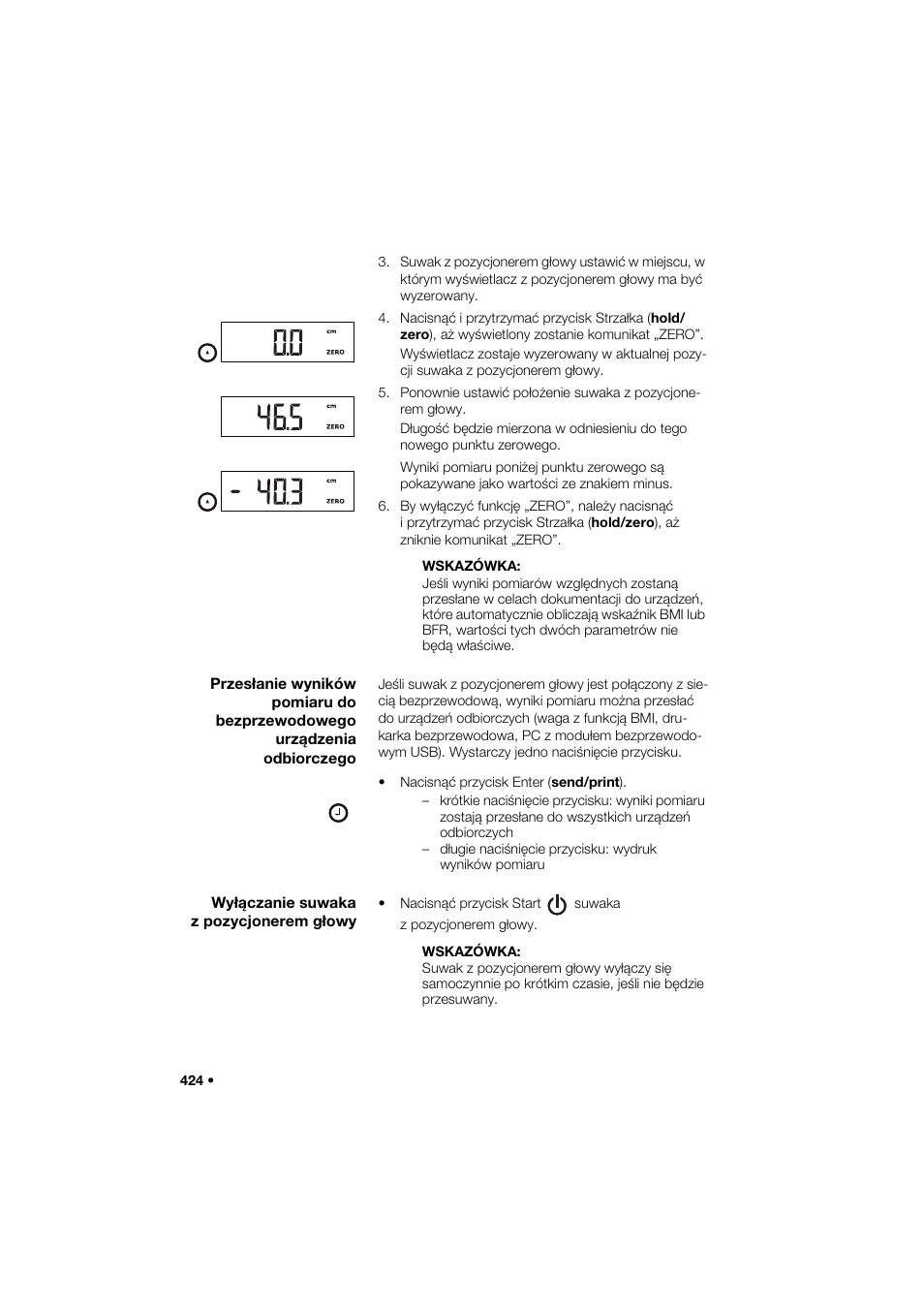 Wyłączanie suwaka z pozycjonerem głowy | Seca 285 User Manual | Page 424 / 451