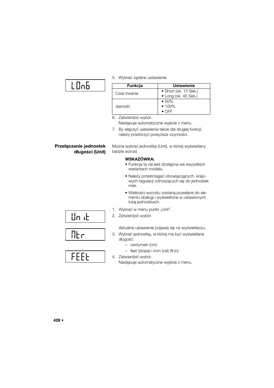 Przełączanie jednostek długości (unit) | Seca 285 User Manual | Page 428 / 451