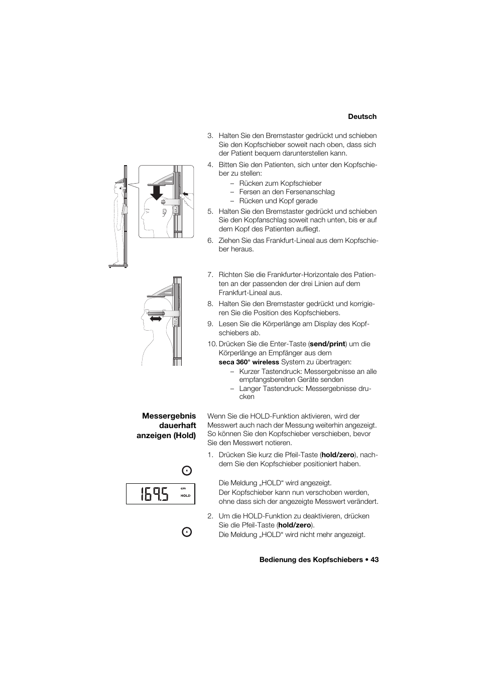 Messergebnis dauerhaft anzeigen (hold) | Seca 285 User Manual | Page 43 / 451
