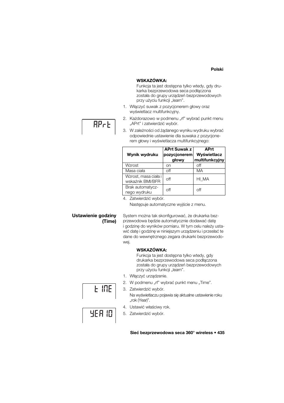 Ustawienie godziny (time) | Seca 285 User Manual | Page 435 / 451