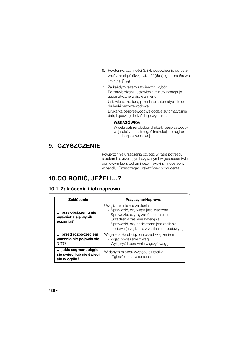Czyszczenie, Co robić, jeżeli, 1 zakłócenia i ich naprawa | Seca 285 User Manual | Page 436 / 451