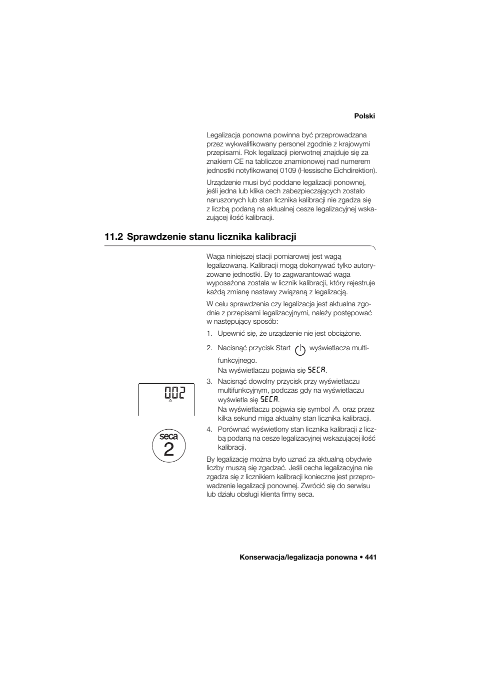 2 sprawdzenie stanu licznika kalibracji | Seca 285 User Manual | Page 441 / 451