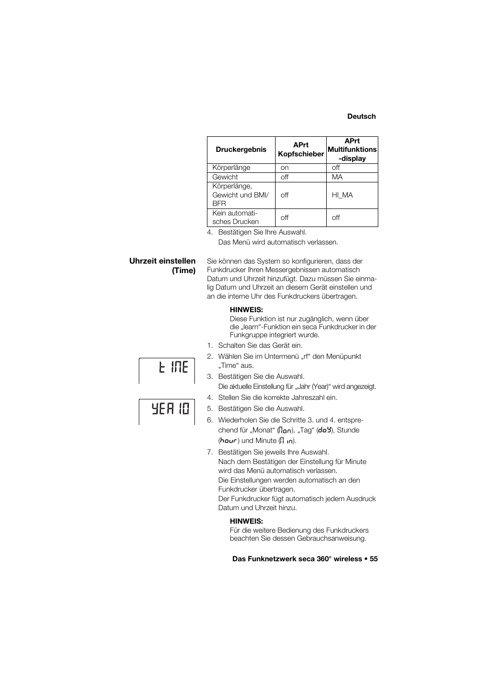 Uhrzeit einstellen (time) | Seca 285 User Manual | Page 55 / 451