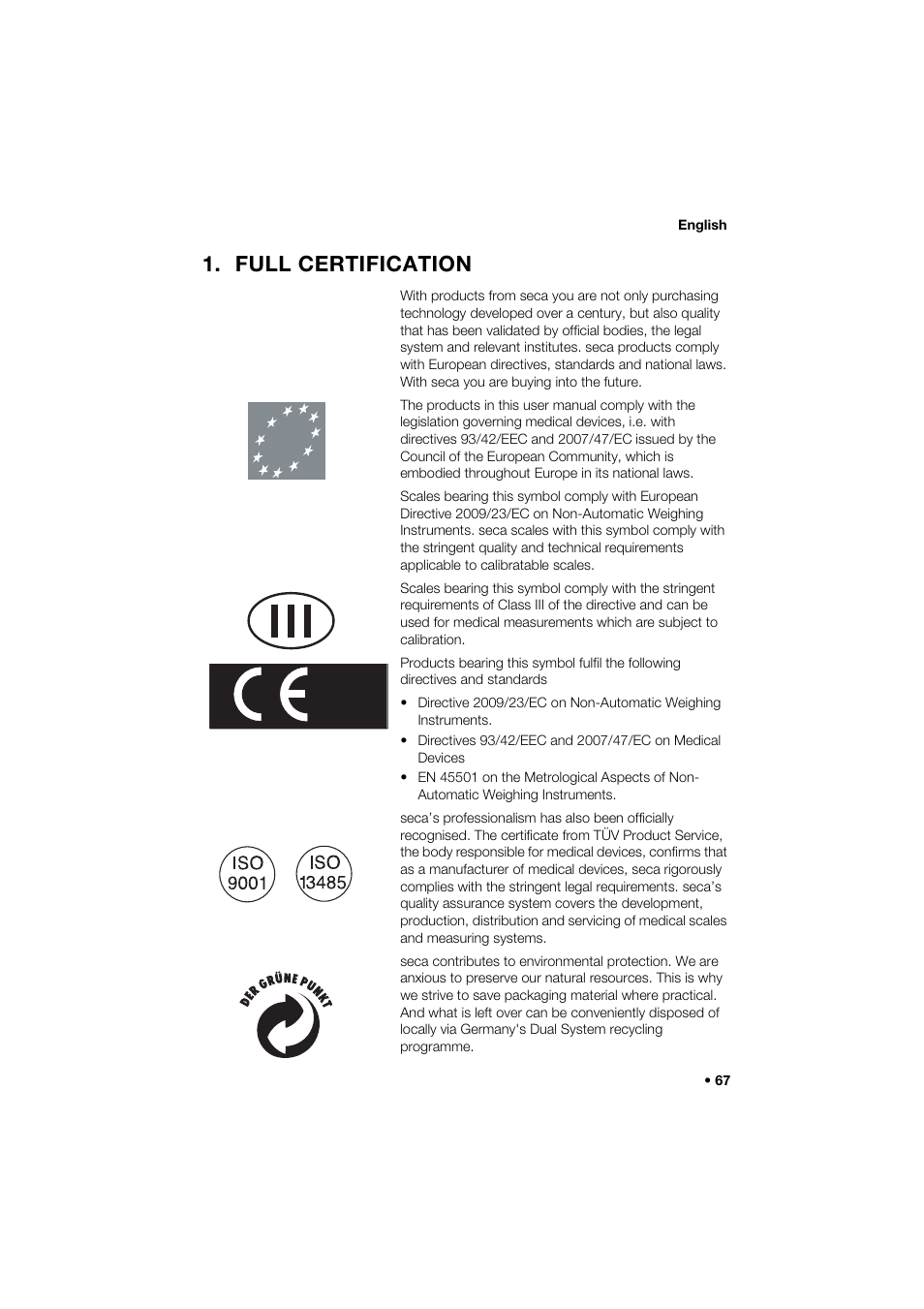 Full certification | Seca 285 User Manual | Page 67 / 451