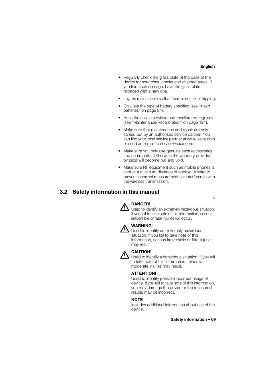 2 safety information in this manual | Seca 285 User Manual | Page 69 / 451