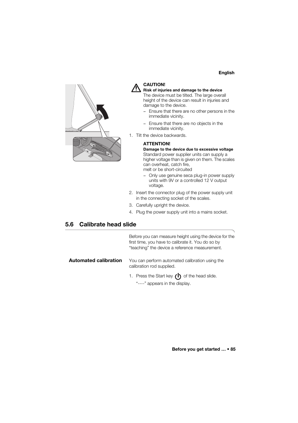 6 calibrate head slide, Automated calibration | Seca 285 User Manual | Page 85 / 451