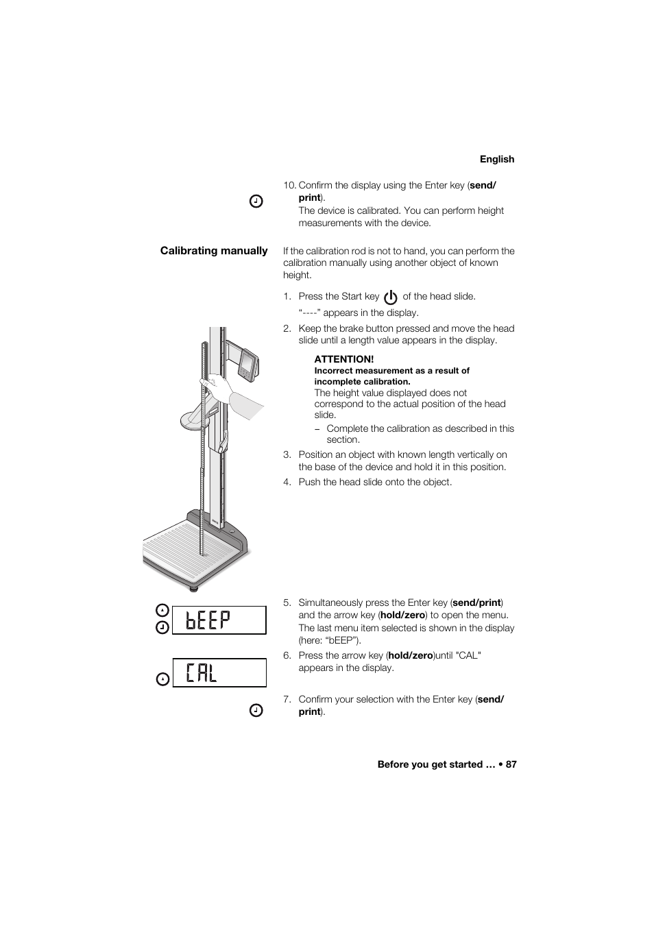 Calibrating manually | Seca 285 User Manual | Page 87 / 451
