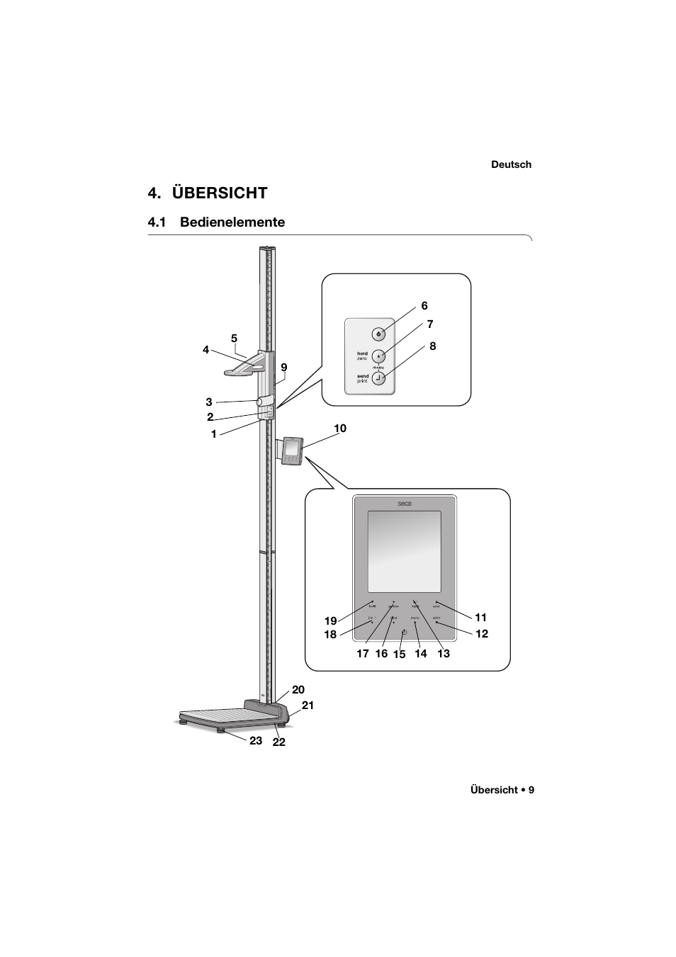 Übersicht, 1 bedienelemente | Seca 285 User Manual | Page 9 / 451