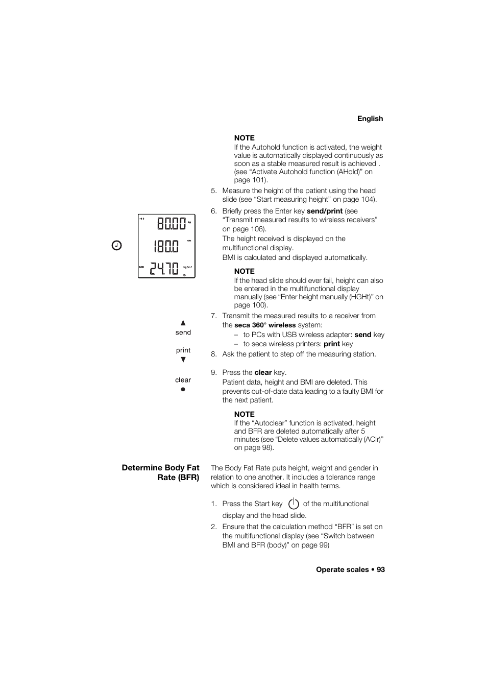 Determine body fat rate (bfr) | Seca 285 User Manual | Page 93 / 451