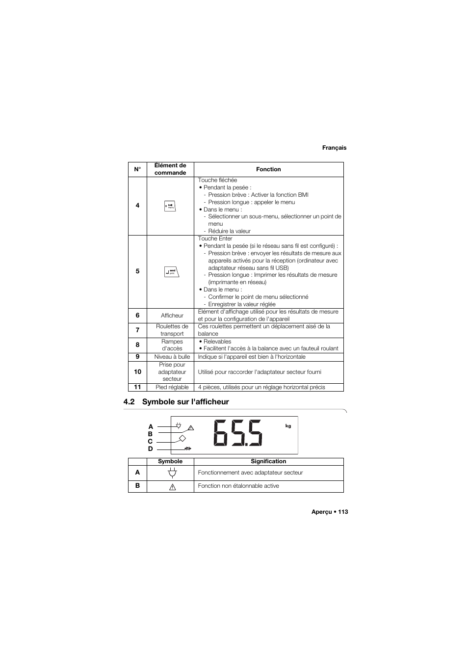 2 symbole sur l'afficheur | Seca 657 User Manual | Page 113 / 357