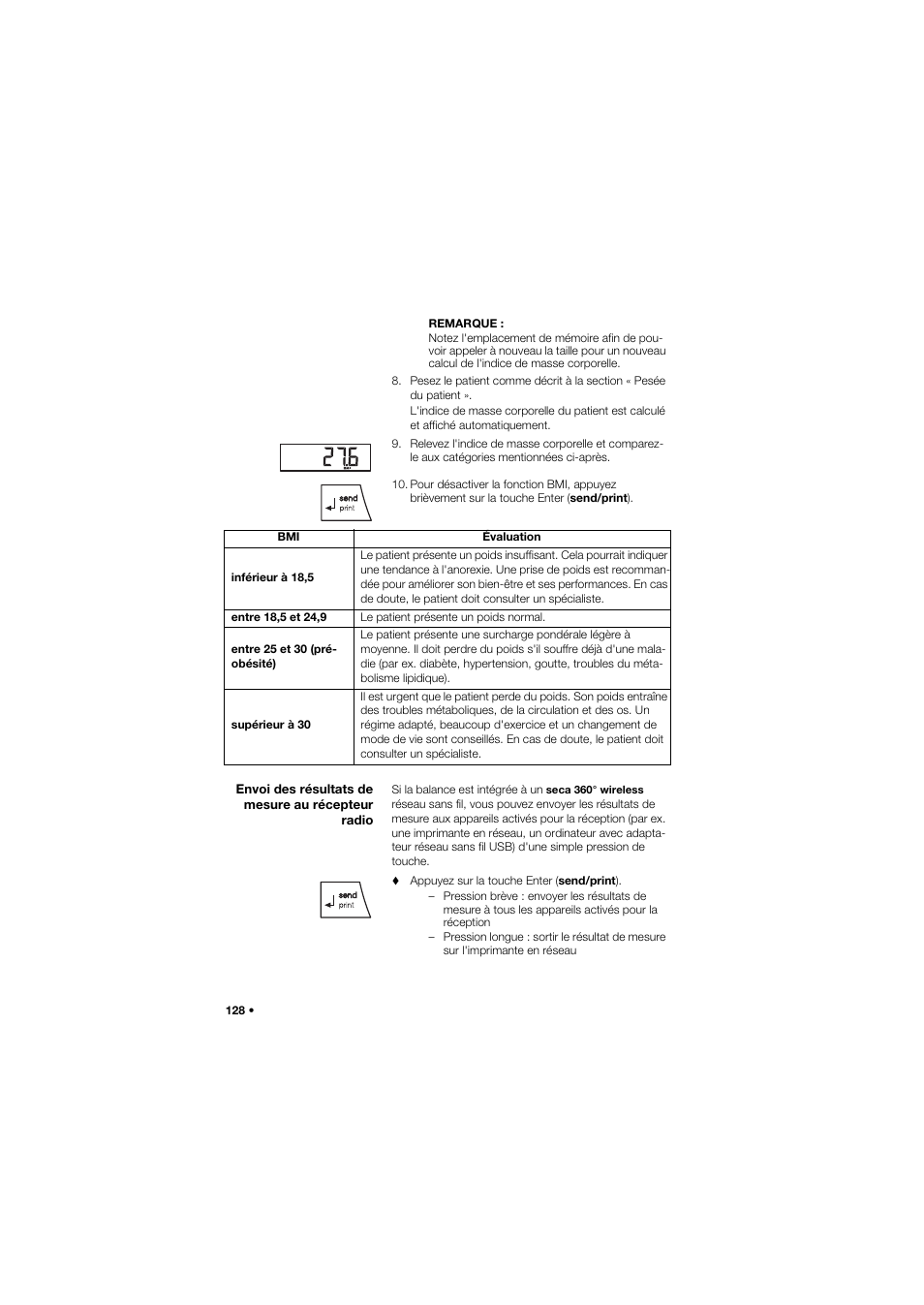 Envoi des résultats de mesure au récepteur radio | Seca 657 User Manual | Page 128 / 357