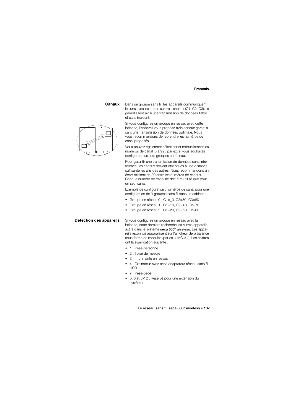 Canaux, Détection des appareils | Seca 657 User Manual | Page 137 / 357