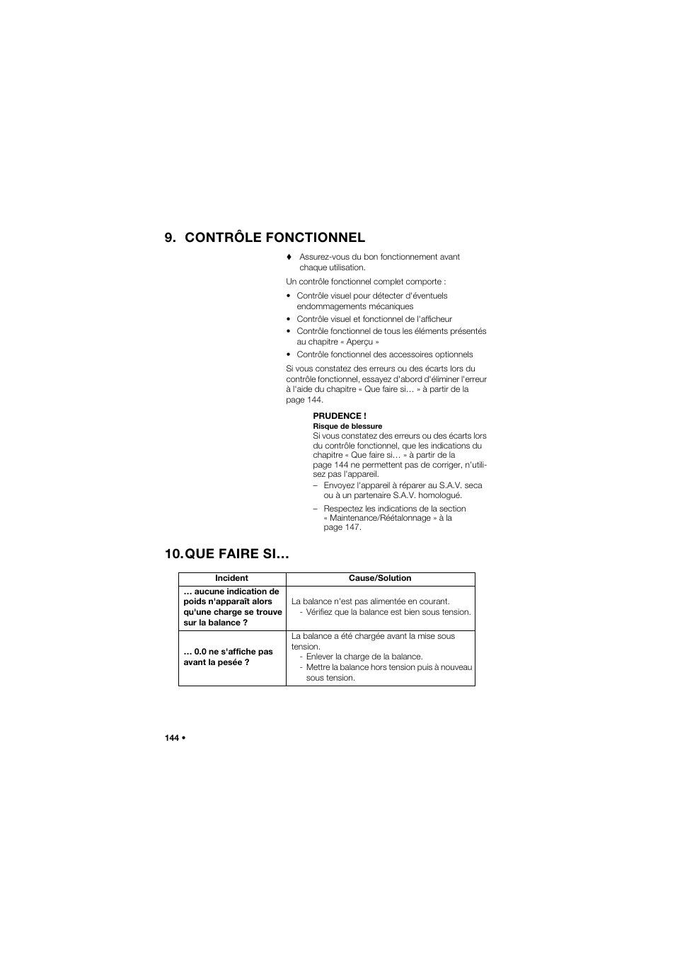Contrôle fonctionnel, Que faire si | Seca 657 User Manual | Page 144 / 357