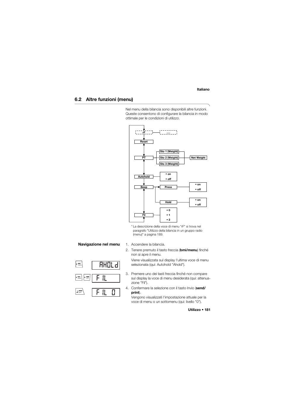 2 altre funzioni (menu), Navigazione nel menu | Seca 657 User Manual | Page 181 / 357