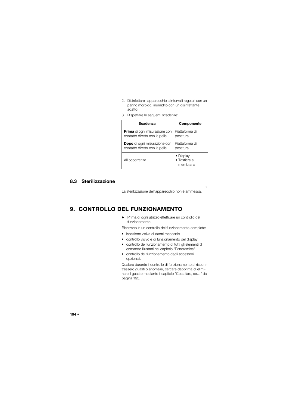 3 sterilizzazione, Controllo del funzionamento | Seca 657 User Manual | Page 194 / 357