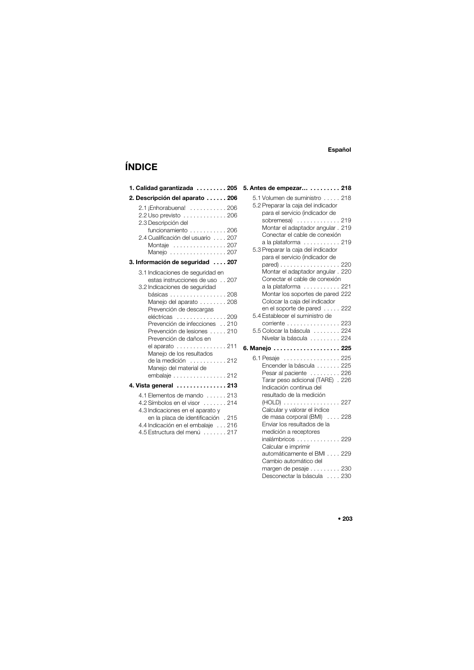 Español, Índice | Seca 657 User Manual | Page 203 / 357
