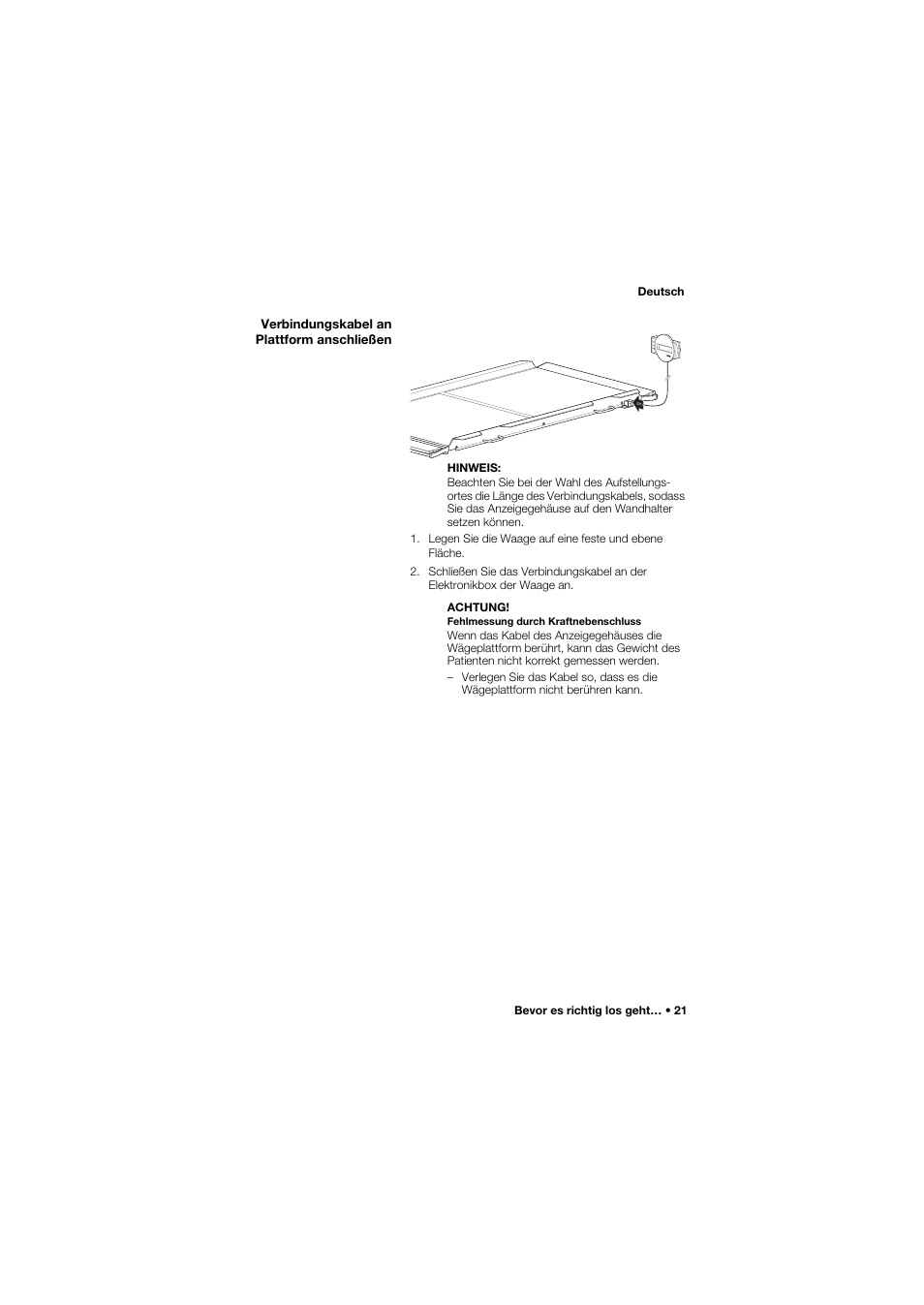 Verbindungskabel an plattform anschließen | Seca 657 User Manual | Page 21 / 357