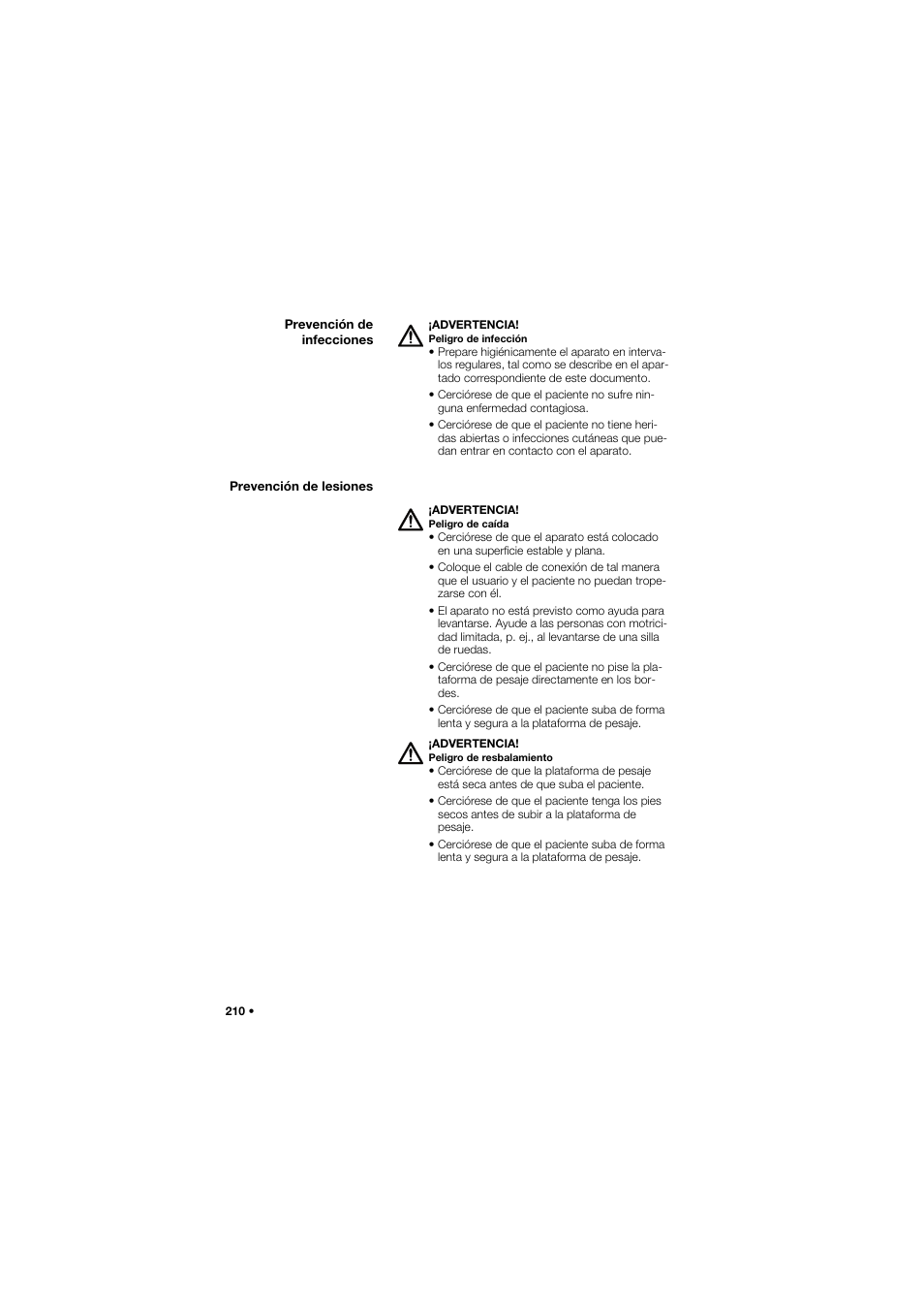 Prevención de infecciones, Prevención de lesiones | Seca 657 User Manual | Page 210 / 357