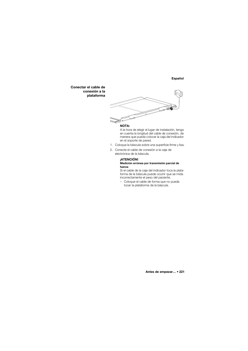 Conectar el cable de conexión a la plataforma | Seca 657 User Manual | Page 221 / 357