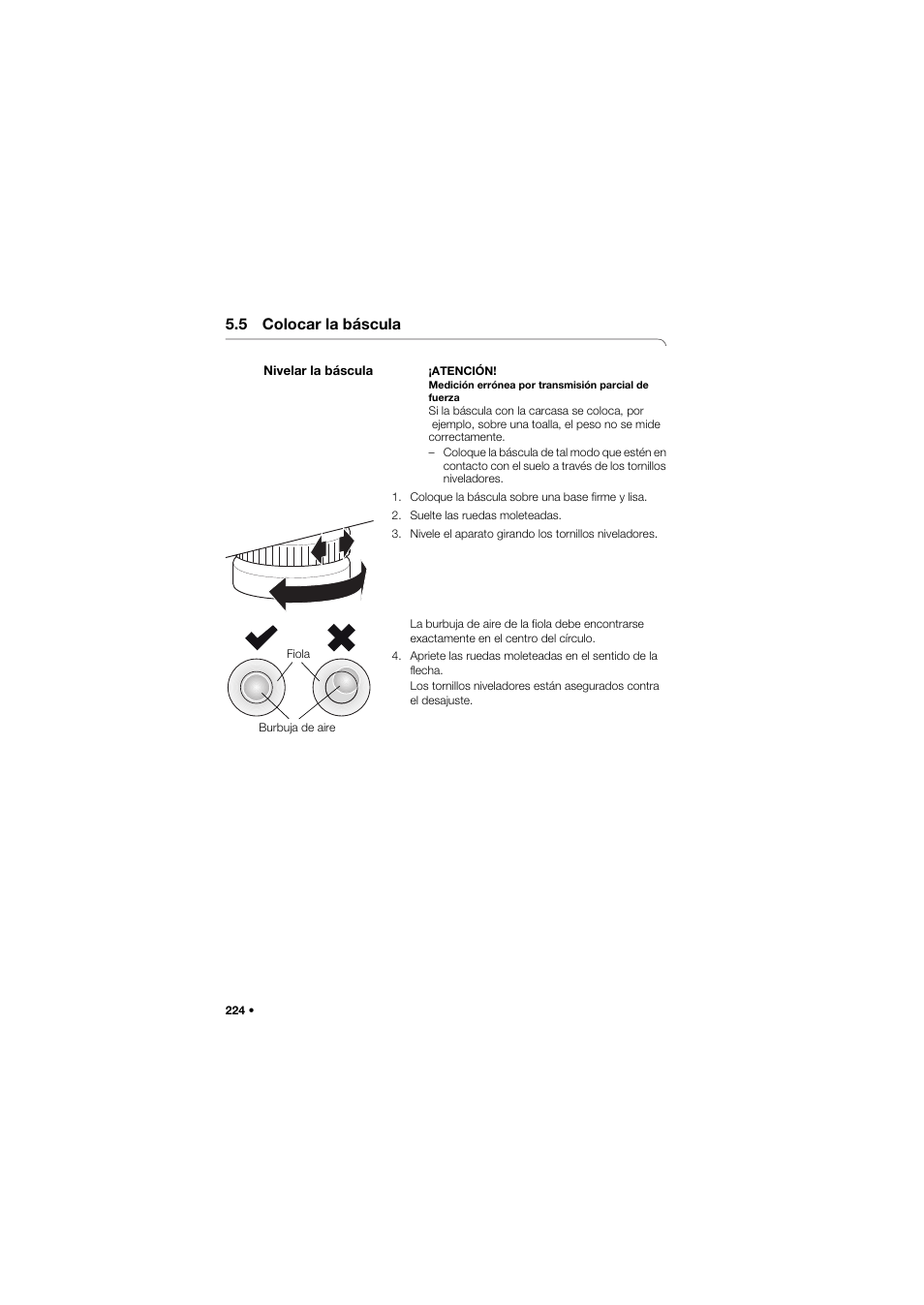 5 colocar la báscula, Nivelar la báscula | Seca 657 User Manual | Page 224 / 357