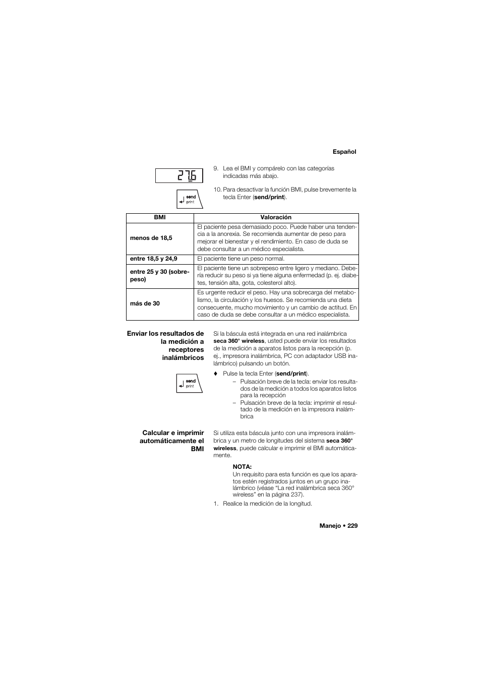Calcular e imprimir automáticamente el bmi | Seca 657 User Manual | Page 229 / 357
