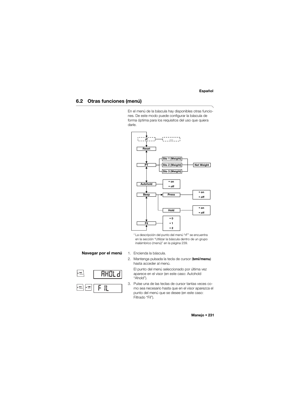 2 otras funciones (menú), Navegar por el menú | Seca 657 User Manual | Page 231 / 357