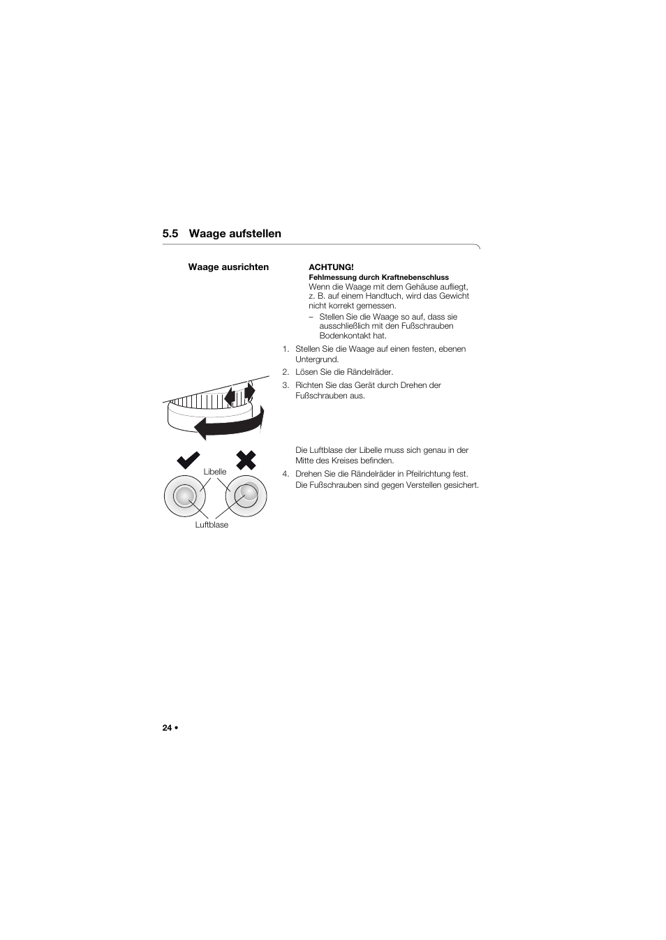 5 waage aufstellen, Waage ausrichten | Seca 657 User Manual | Page 24 / 357