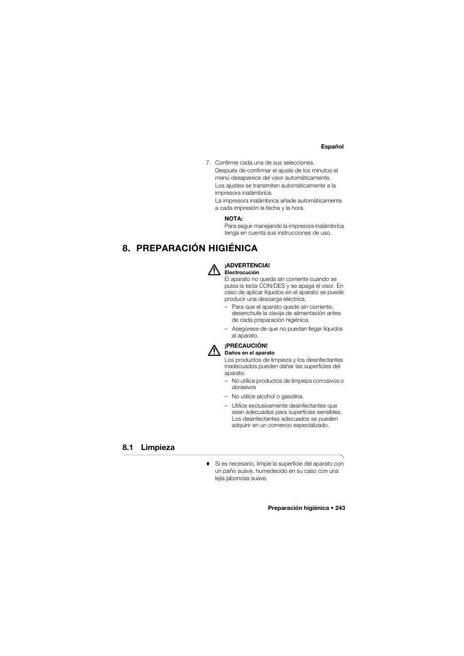 Preparación higiénica, 1 limpieza | Seca 657 User Manual | Page 243 / 357