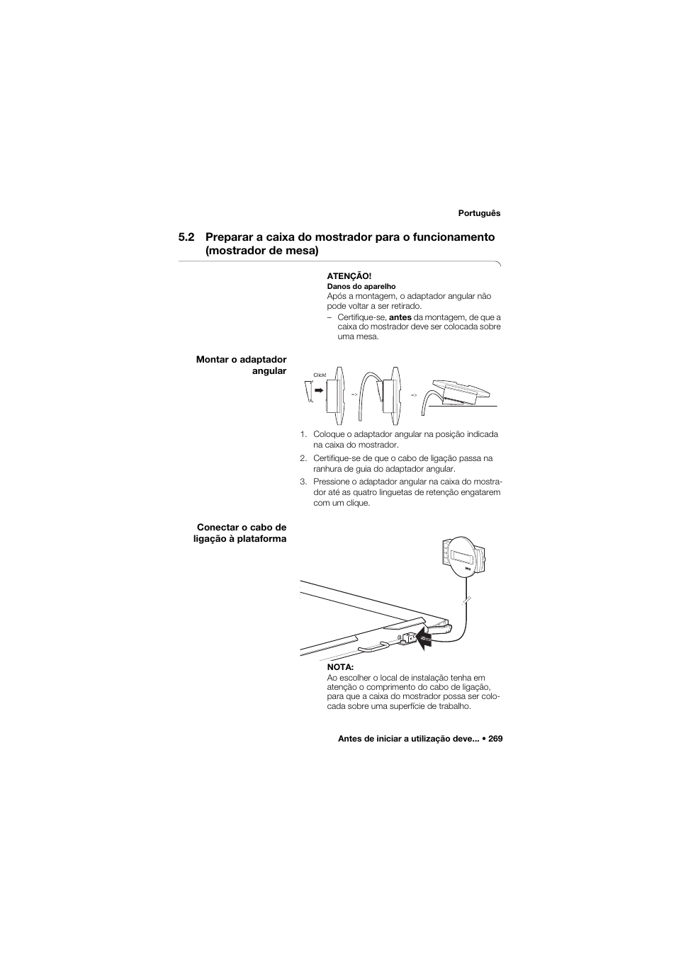 Montar o adaptador angular, Conectar o cabo de ligação à plataforma | Seca 657 User Manual | Page 269 / 357