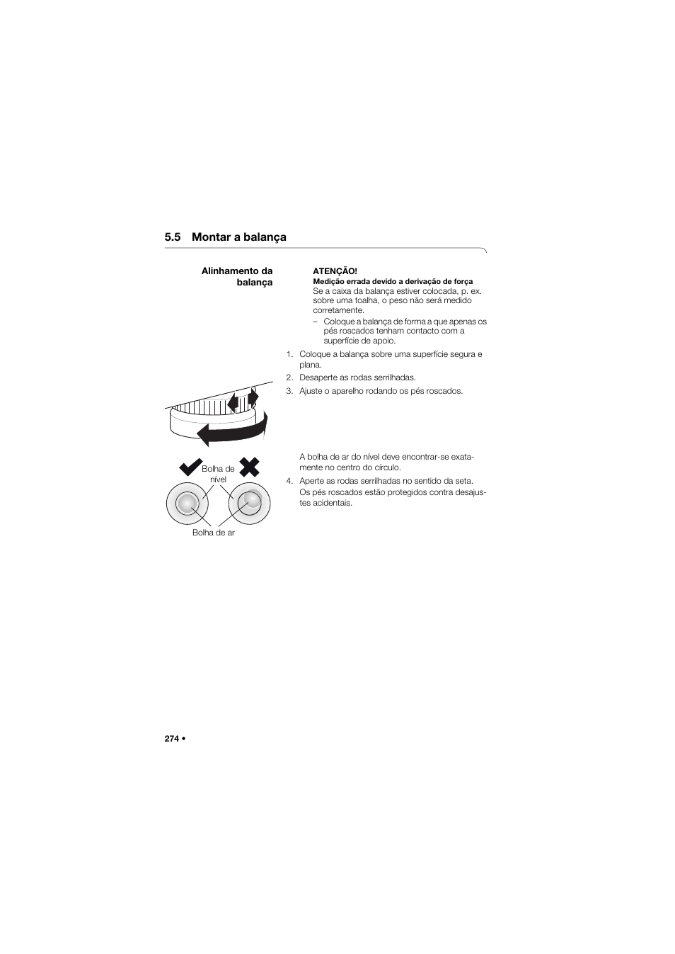 5 montar a balança, Alinhamento da balança | Seca 657 User Manual | Page 274 / 357