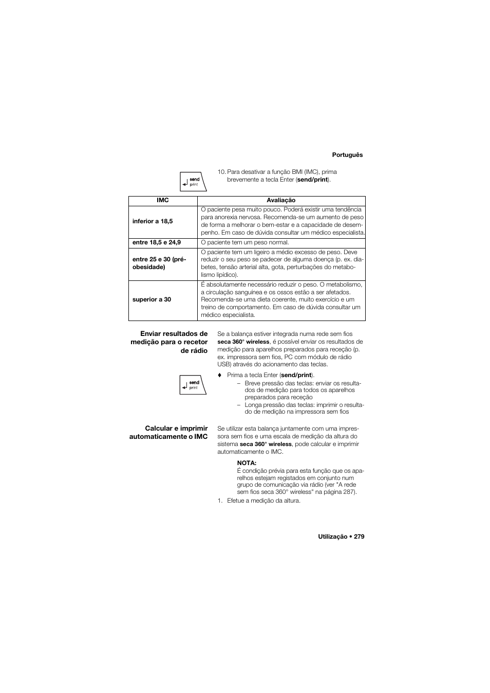 Calcular e imprimir automaticamente o imc | Seca 657 User Manual | Page 279 / 357