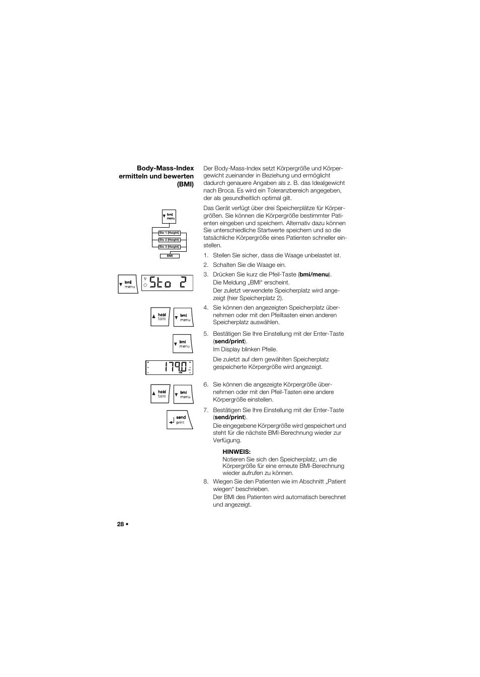 Body-mass-index ermitteln und bewerten (bmi) | Seca 657 User Manual | Page 28 / 357
