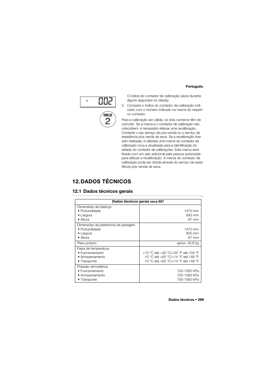 Dados técnicos, 1 dados técnicos gerais | Seca 657 User Manual | Page 299 / 357