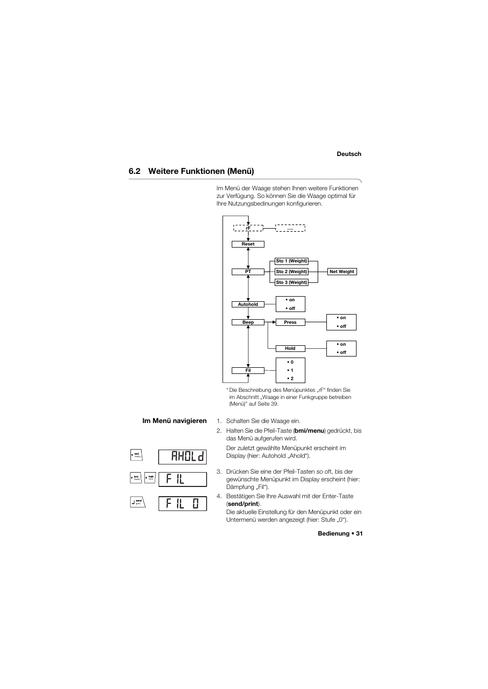 2 weitere funktionen (menü), Im menü navigieren | Seca 657 User Manual | Page 31 / 357