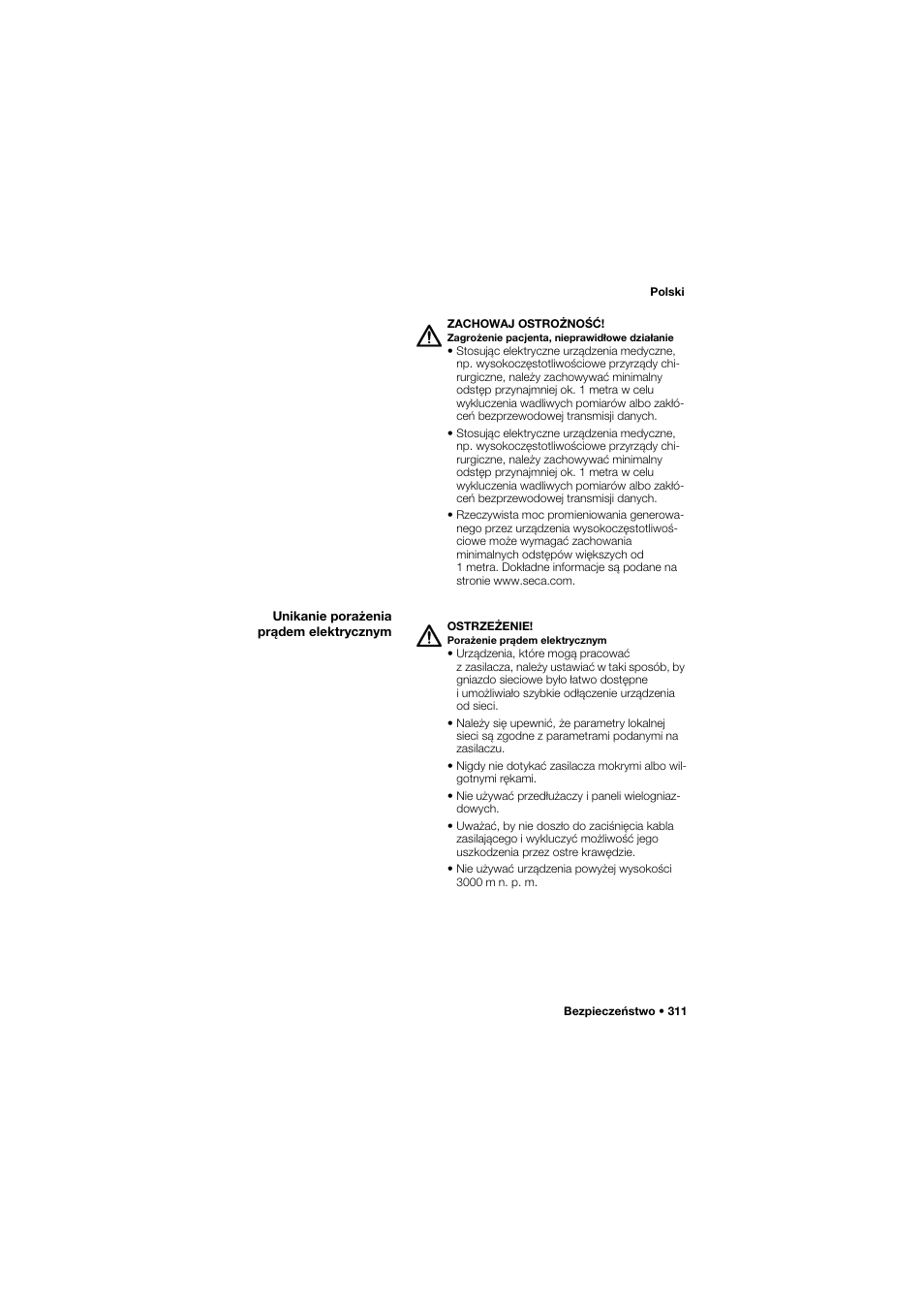 Unikanie porażenia prądem elektrycznym | Seca 657 User Manual | Page 311 / 357