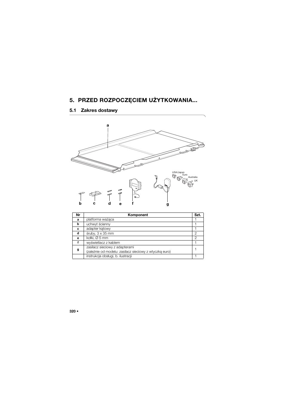 Przed rozpoczęciem użytkowania, 1 zakres dostawy | Seca 657 User Manual | Page 320 / 357