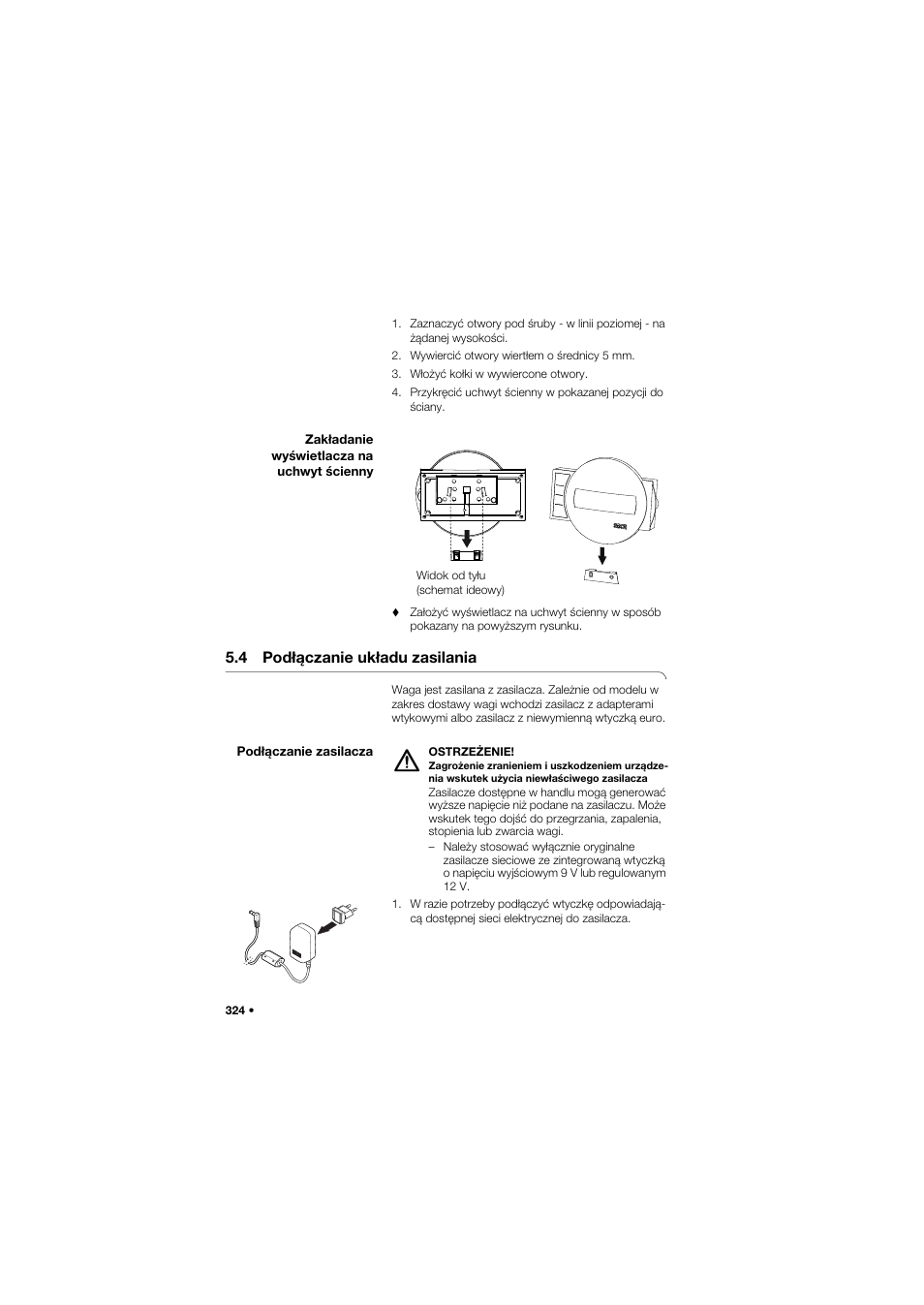 Zakładanie wyświetlacza na uchwyt ścienny, 4 podłączanie układu zasilania | Seca 657 User Manual | Page 324 / 357